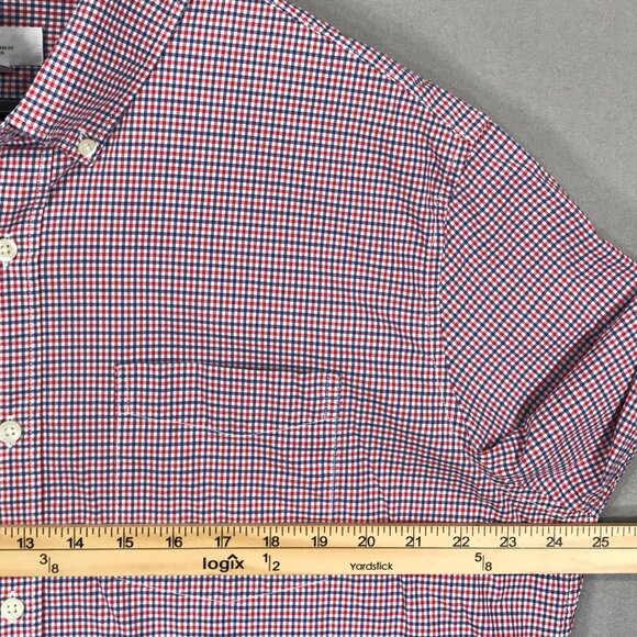 Gap Untucked Shirt Men's XL Red White Blue Check Button Down Long Sleeve Stretch - Picture 10 of 12